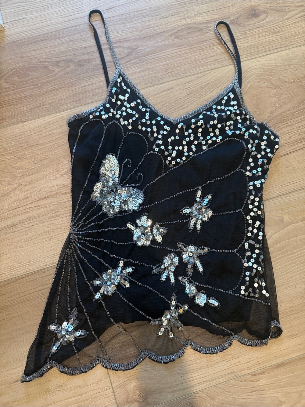 Papaya beaded Black Sequin Floral Camisole Top